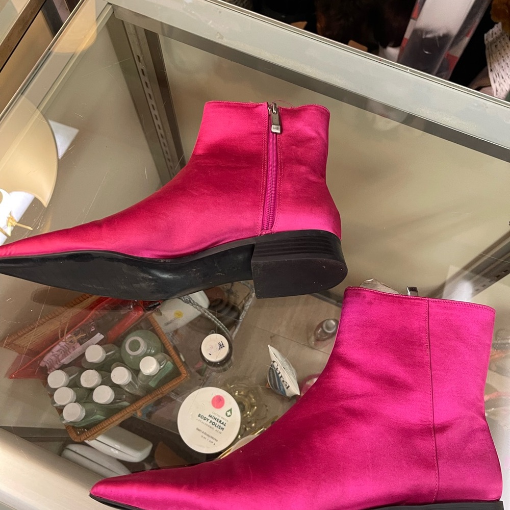 Zara Fuchsia Satin Ankle Booties - Picture 5 of 6